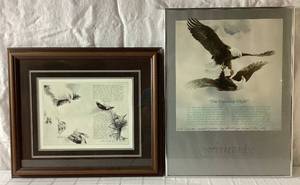 lot 29 image: Mario Fernandez Bundle - Includes 1983 Mario Fernandez Framed Sketches Behind Courtship Flight and Personally Dedicated and Framed The Courtship Flight  Poster Print