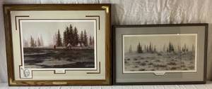 lot 340 image: Peeble Creek Camp and Camp At Dawns Light Print by Michael Bargelski