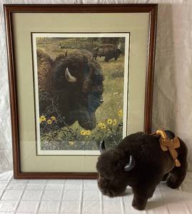 lot 33 image: Witness of a Past - Bison Framed and Matted Print by Carl Brenders
