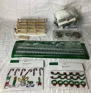 lot 319 image: Dept 56 Village Assorted Village Accessories- Loose and Packaged, Includes Benches, Birds, Garland, Fencing, Weather Vanes, and Tinsel Trims