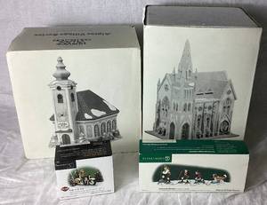 lot 329 image: Dept 56 Original Christmas in the City  and Alpine Village Series Pieces- Includes 4 Boxes