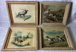 lot 34 image: Set of 4 - Hunting Dogs, Elk and Whitetail Deer 3D Embossed Framed Prints