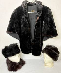 lot 15 image: Erikson Fur Vintage Rabbit Fur Handwarmer Shrug, one size fits most and 2Vintage Faux Fur hats and collar