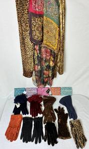 lot 155 image: Assortment of Scarves, Gloves, and Indeed Beaded Purses