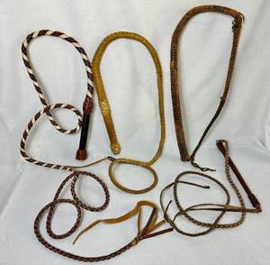lot 368 image: Collection of Braided Leather Bullwhips