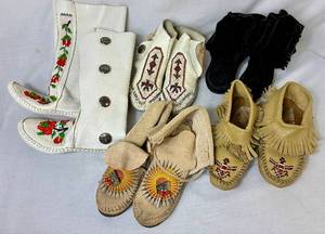 lot 365 image: Beaded Leather Adult Moccasins and Boots