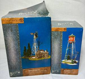 lot 383 image: Dept 56 Snow Village Bucks County 2000 Windmill by the Chicken Coop and 2000 Bucks County Water Tower