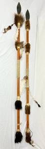 lot 348 image: Two Handmade Native American Spears with fur and feathers