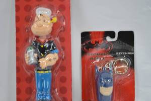 lot 11 image: Vintage Batman & Robin Keychain and Popeye Doodle Dudes