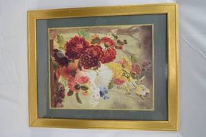 lot 30 image: Sothebys Licensed Vase of Flowers and Birds Nest with Fledglings Framed Print