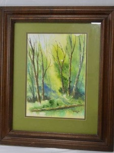 lot 36 image: Hand-Painted Watercolor Painting of Woods 1974, Signed