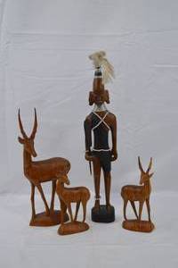 lot 77 image: Hand-Carved African Warrior & African Elk