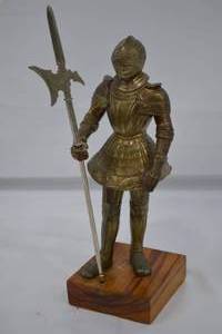 lot 91 image: Brass Medieval Knight in Full Plate Armor with Halberd