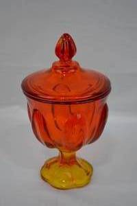 lot 98 image: Vintage LE Smith Persimmon Covered Candy Dish