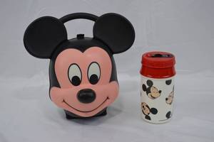 lot 122 image: Vintage Disney Mickey Mouse Head Lunch Box wThermos 1989