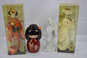 lot 162 image: Japanese Kokeshi Doll and 3 Geisha Dolls
