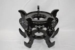 lot 177 image: Oriental Black Lacquer and Mother of Pearl VaseBowl Stand