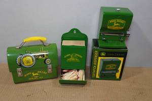 lot 107 image: John Deere Toothpick Dispenser, Lunch Box & Matchstick Holder