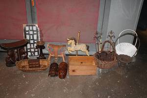 lot 264 image: Assorted Dcor - Baskets, Carousel Horse, Tribal Masks
