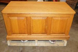 lot 1L image: Cedar Storage Bench with Honey Oak Finish