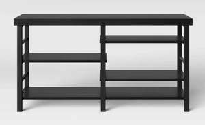 lot 53 image: Adjustable Storage Dorm TV Stand for TVs up to 50 Black Wood Grain Finish - Room Essentials