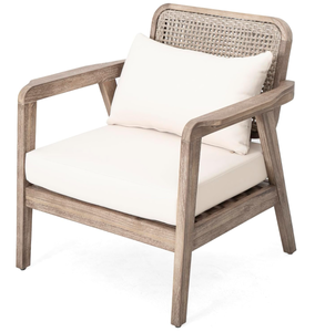 lot 94 image: Roomfitters Outdoor Acacia Wood Patio Club Chair with Cushions