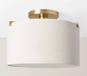 lot 104 image: Fabric Shade Semi-Flush Mount Ceiling Light BrassOatmeal - Hearth & Hand