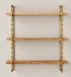 lot 106 image: Turned Brass and Wood Wall Shelf - Hearth & Hand