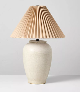 lot 108 image: Ceramic Table Lamp Cream with Pleated Fabric Shade - Hearth & Hand
