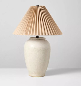 lot 131 image: Ceramic Table Lamp Cream with Pleated Fabric Shade - Hearth & Hand