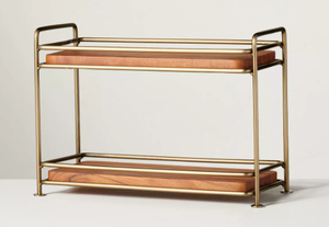 lot 322 image: Tiered Wood & Brass Rectangular Serving Stand - Hearth & Hand