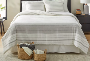 lot 341 image: Alternating Pinstripe Comforter & Sham Set GrayCream - Hearth & Hand