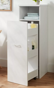 lot 347 image: Narrow Storage Cabinet with Pull Out Cart White - Brightroom Utility Cart, Rolling Casters, Particle Board, 45 Height