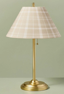 lot 354 image: 23 Brass Accent Table Lamp with Classic Plaid Shade CreamTan - Hearth