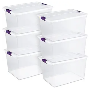 lot 452 image: LOT OF 7 - Sterilite Large Storage Bin, 66 Quart Clear Plastic Storage Container