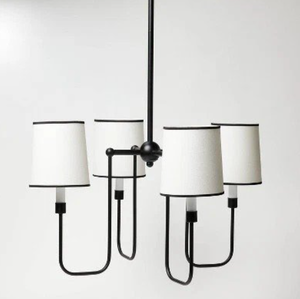 lot 454 image: 4-Arm Chandelier with Trim Shades Black - Threshold designed with Studio McGee