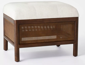 lot 490 image: Woodspring Cane Base Ottoman Dark WalnutCream