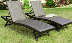 lot 499 image: domi outdoor living Outdoor PE Wicker Chaise Lounge - Set of 2 Patio Reclining Chair Furniture Set Beach Pool Adjustable Backrest Recliners Padded with Quick Dry Foam