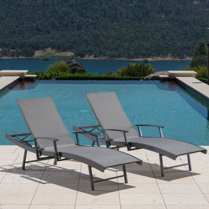 lot 6 image: 2PCS SunVilla Commercial Sling Wave Chaise Lounge with Adjustable Armrests