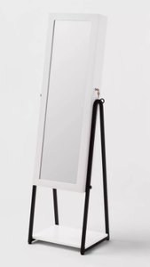 lot 20 image: Jewelry Cabinet with Mirror - Brightroom Full-Length Organizer, MDF, Rectangle, White, 60.75 Height