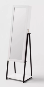 lot 21 image: Jewelry Cabinet with Mirror - Brightroom Full-Length Organizer, MDF, Rectangle, White, 60.75 Height