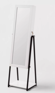 lot 22 image: Jewelry Cabinet with Mirror - Brightroom Full-Length Organizer, MDF, Rectangle, White, 60.75 Height