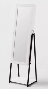 lot 28 image: Jewelry Cabinet with Mirror - Brightroom Full-Length Organizer, MDF, Rectangle, White, 60.75 Height