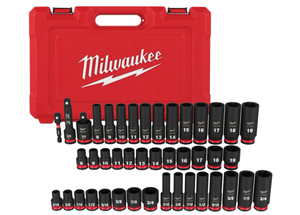 lot 35 image: 43PCS Milwaukee SHOCKWAVE Impact Duty 38 Drive SAE & Metric Deep 6 Point Socket Set 49-66-7009