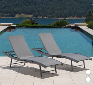 lot 90 image: 2PCS SunVilla Commercial Sling Wave Chaise Lounge with Adjustable Armrests