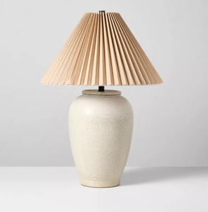 lot 137 image: Ceramic Table Lamp Cream with Pleated Fabric Shade - Hearth & Hand