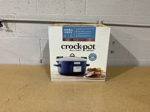 lot 318 image: Crock-Pot 7qt Cook & Carry One Touch Programmable Slow Cooker Poseidon Blue Locking Lid