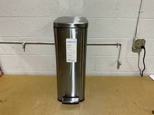 lot 134 image: 45L Slim Step Trash Can - Brightroom Stainless Steel Kitchen Garbage Can, Indoor, Smooth Finish, Silver, 11.8 Gallon Capacity