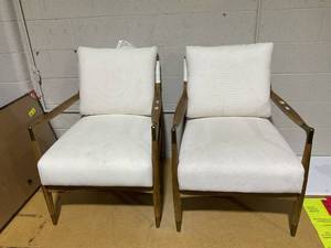 lot 77 image: 2PCS Boucle Upholstered Accent Arm Chair with Brass Details - NaturalAged Oak - Hearth & Hand