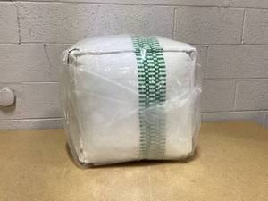 lot 159 image: Checkered Stripe IndoorOutdoor Ottoman Pouf CreamGreen - Hearth & Hand
